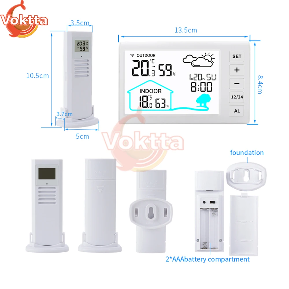 Outdoor Indoor LCD Digital Thermometer Hygrometer Wireless Weather Stations Clock Temperature Humidity Monitor Sensor for Home