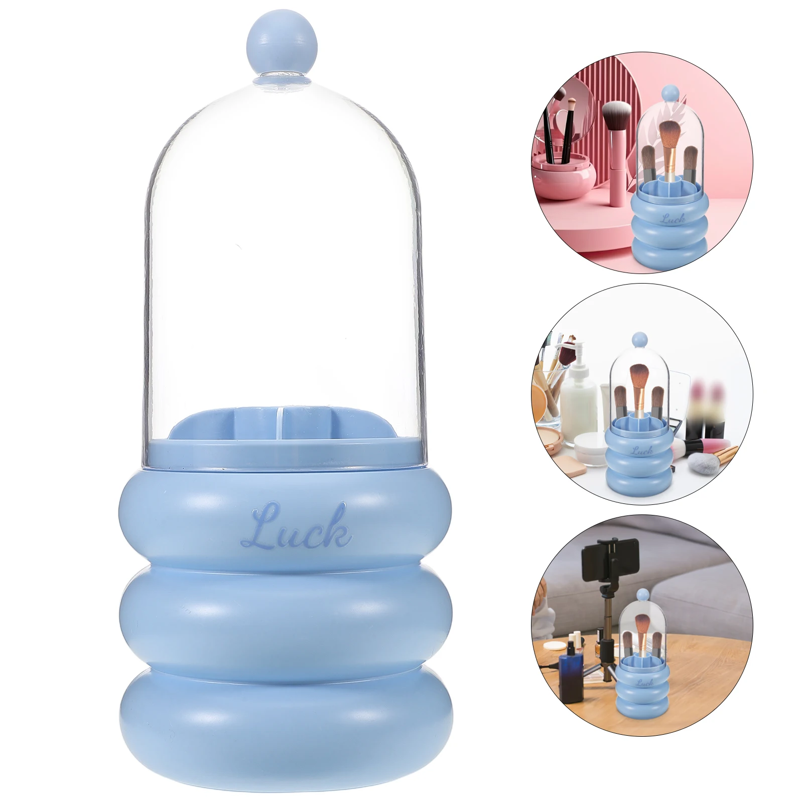 Rotating Makeup Brush Organizer Clear Lid Vanity Holder Large Capacity Storage Cup Multifunctional Beauty Tool Case For