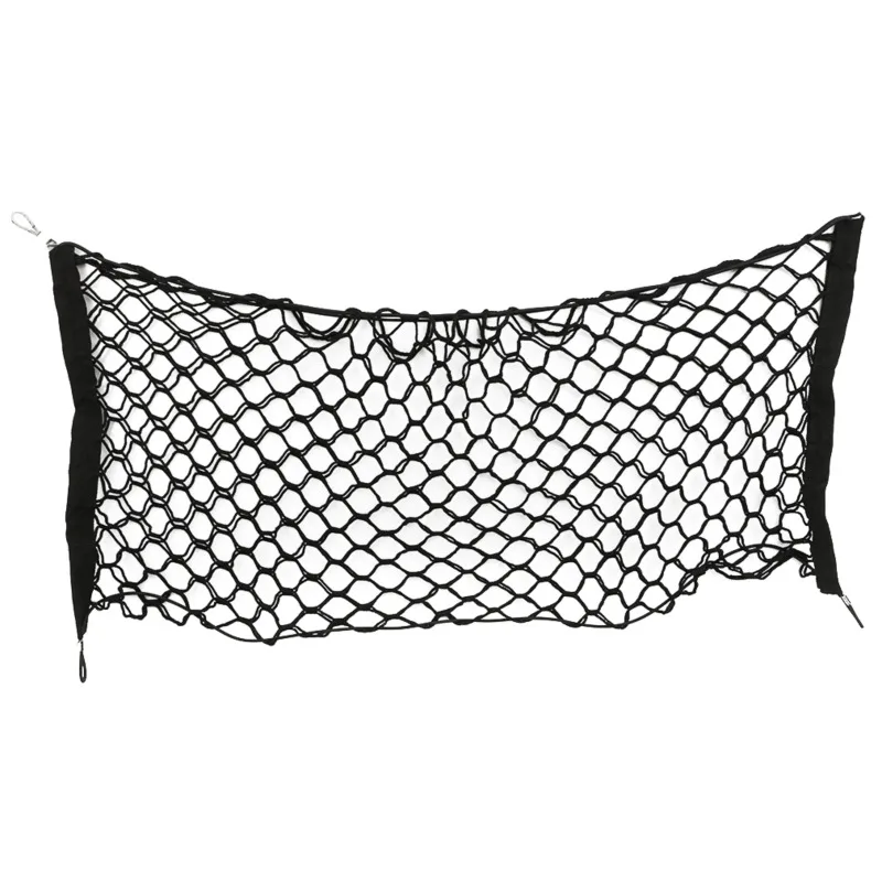 90 x 40cm Universal Black Nylon Car Trunk Net Luggage Storage Organizer Bag Rear Tail Mesh Network With 4 Hooks cargo net