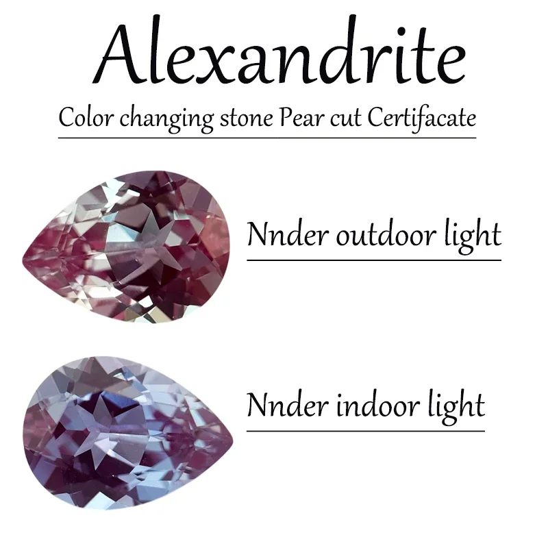 

Pear Cut Lab Grown Alexandrite Color Changing Loose Stone Optional AGL Certificate Free Shipping Wholesale