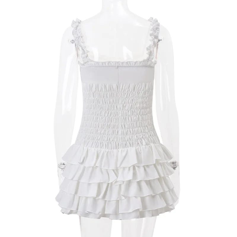 Y2k 드레스 여성 Fairycore 의류 Sweetheart Neck 민소매 Tiered Ruffle Hem Shirred Cami Dress 이브닝 파티 드레스