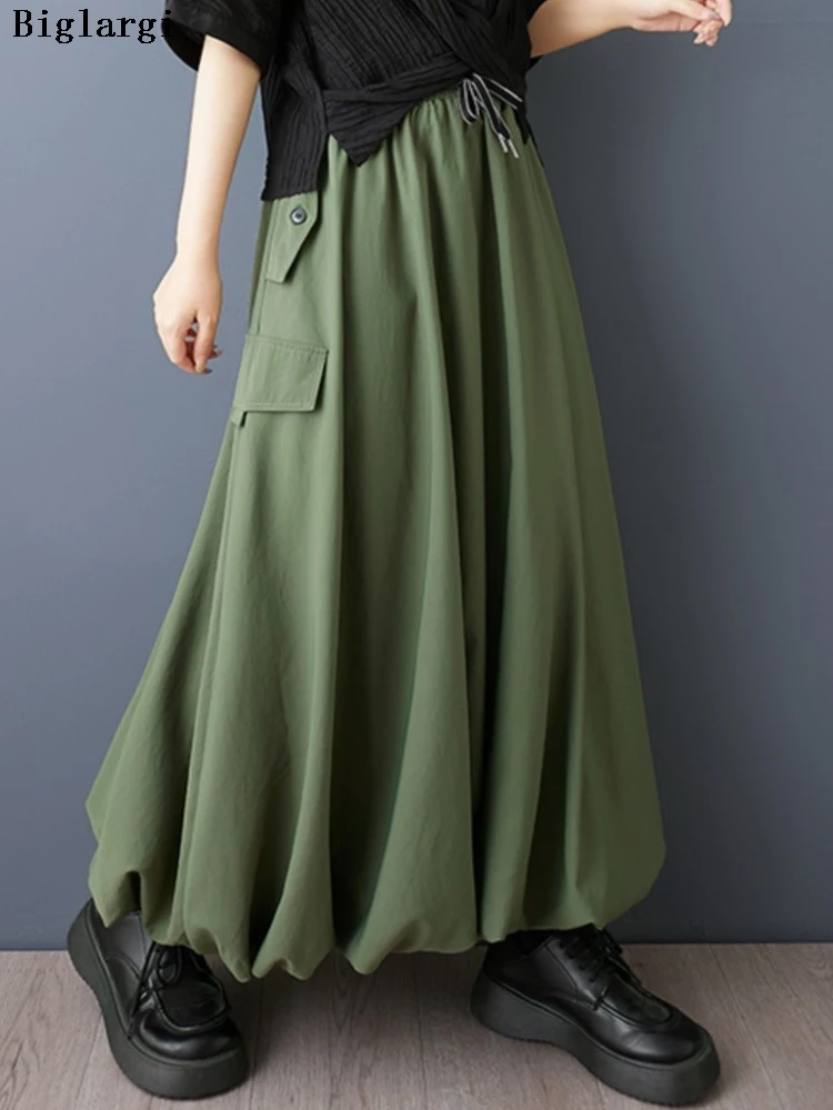 

Oversized Summer Elastic High Waist Skirt Women Ruffle Pleated Loose Fashion Ladies Skirts Casual Woman A-Line Long Skirt