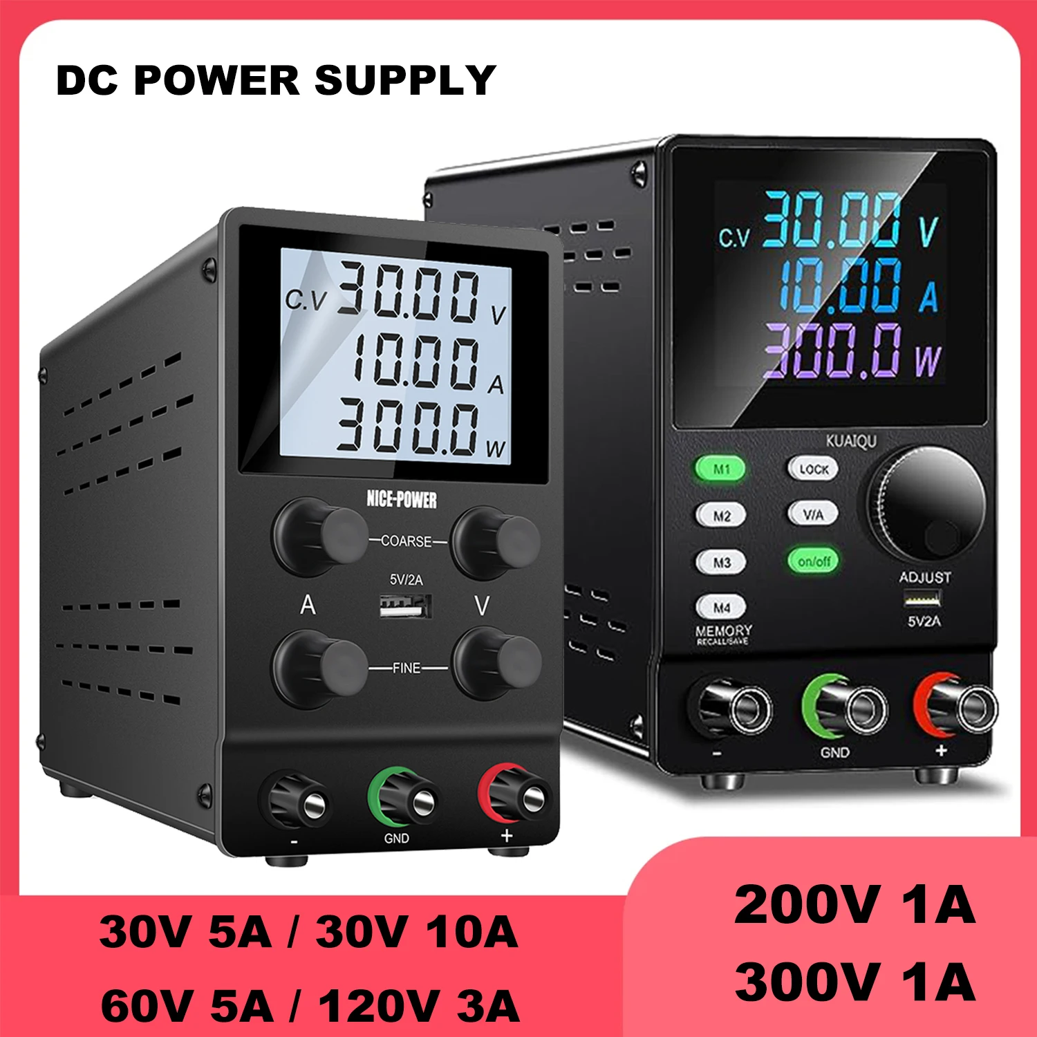 Alimentatore da laboratorio DC regolabile 30V 10A 5A Regolatore da laboratorio Fonte da banco Alimentatore a commutazione 60V 5A per la riparazione