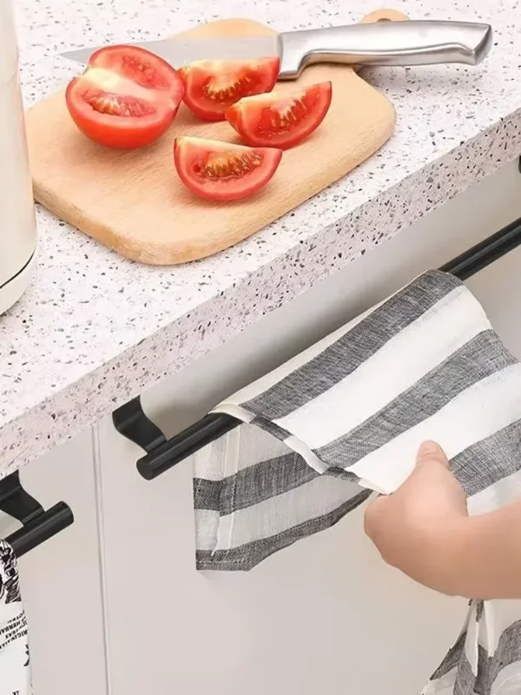 Towel Rod Over Cabinet Towel Rack Storage Organizer Bathroom Door Hanging Towel Rack Kitchen Cabinet Punch-free Rag Hanger