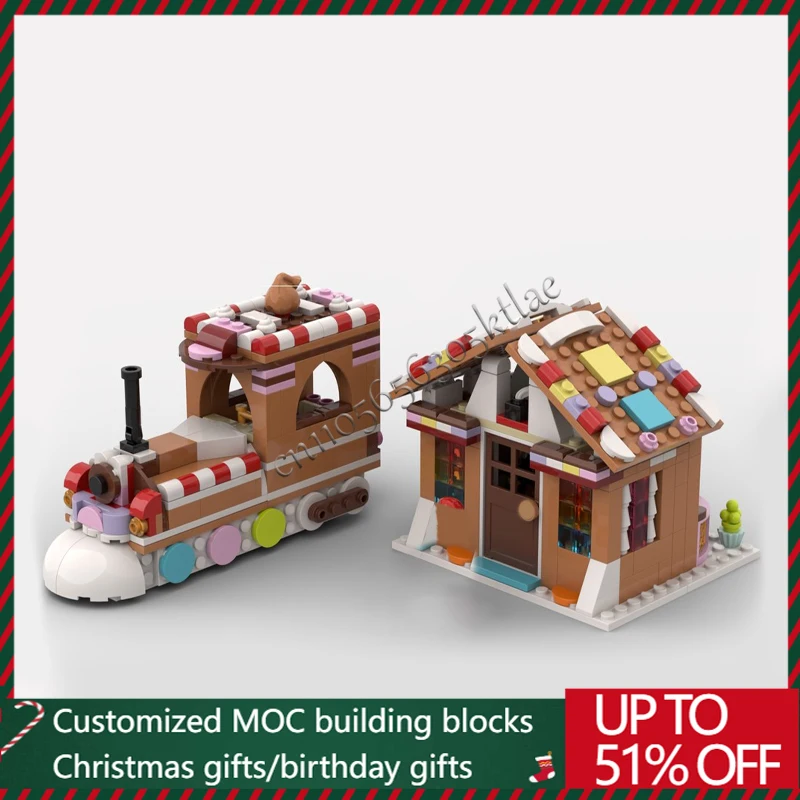 

НОВЫЙ 497 шт. MOC крутой пряничный поезд, трансформирующий строительный блок, модель для детей, сборка своими руками, развивающие игрушки, рождественские подарки