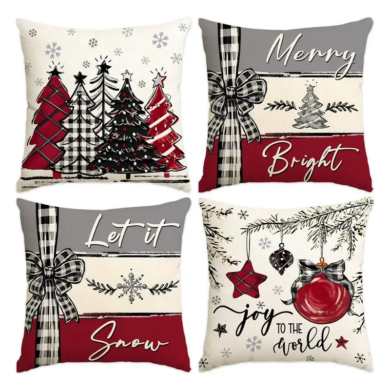 

Christmas Pillow Covers Set 4pcs Tree Santa Snowflake Reindeer Prints, Winter Holiday Home Decor Cushion Cases for Bedroom Sofa