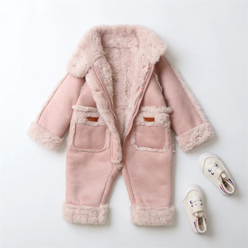 Winter Newborn Baby Jacket Warm Infant Bodysuit Plus Velvet Boys Jumpsuit Thicken Chic Girl Romper Soft Baby Clothes 0-18 Months