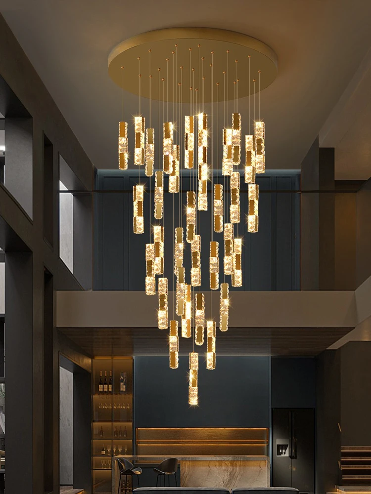 Modern Nordic Style Luxury Crystal Chandelier Villa Hanging Staircase pendant light Living room