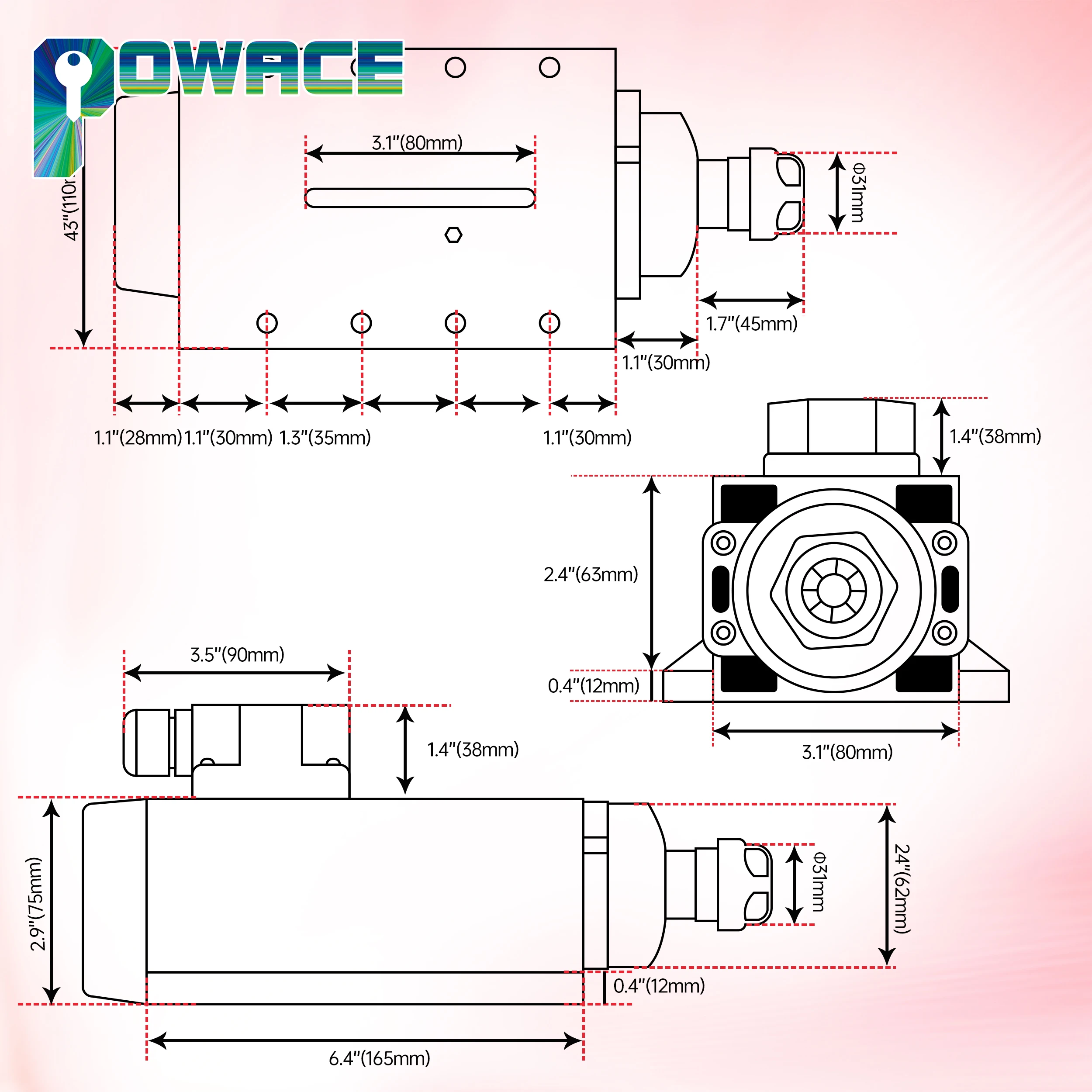 POWACE 2.2KW ER20 CNC Air Cooled Spindle Motor Square For Woodworking Router Engraving Milling Machine