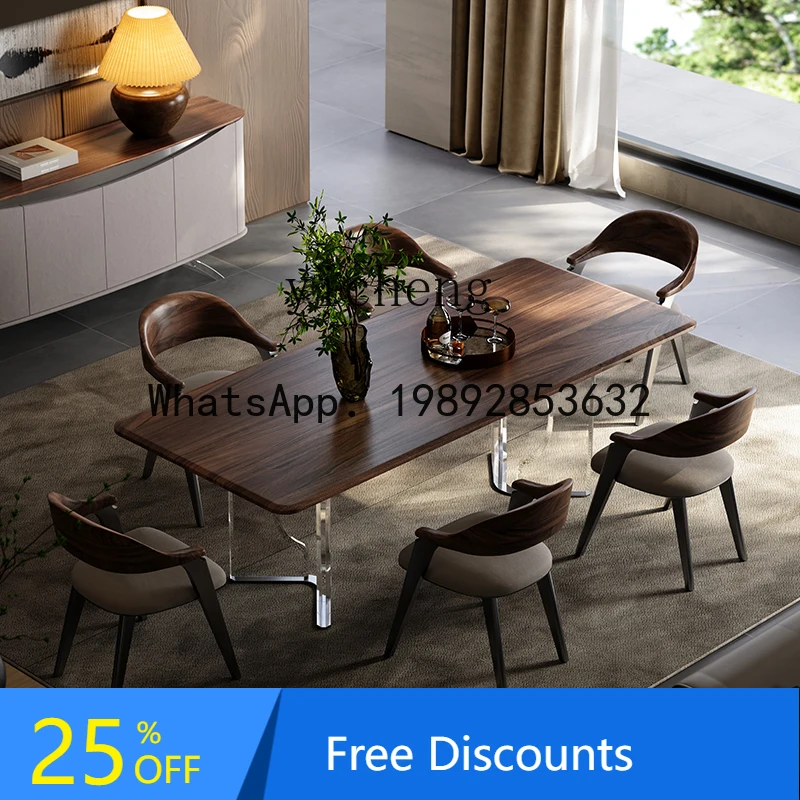 

AA solid wood dining table villa large flat floor new original rectangular walnut suspended dining table