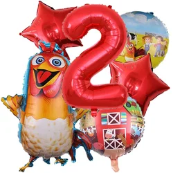 6Pcs Farm Animal 3rd Birthday Party Decorations Chicken Red Stars Digital Large Number Balloons Baby Showe Zenon Theme Party