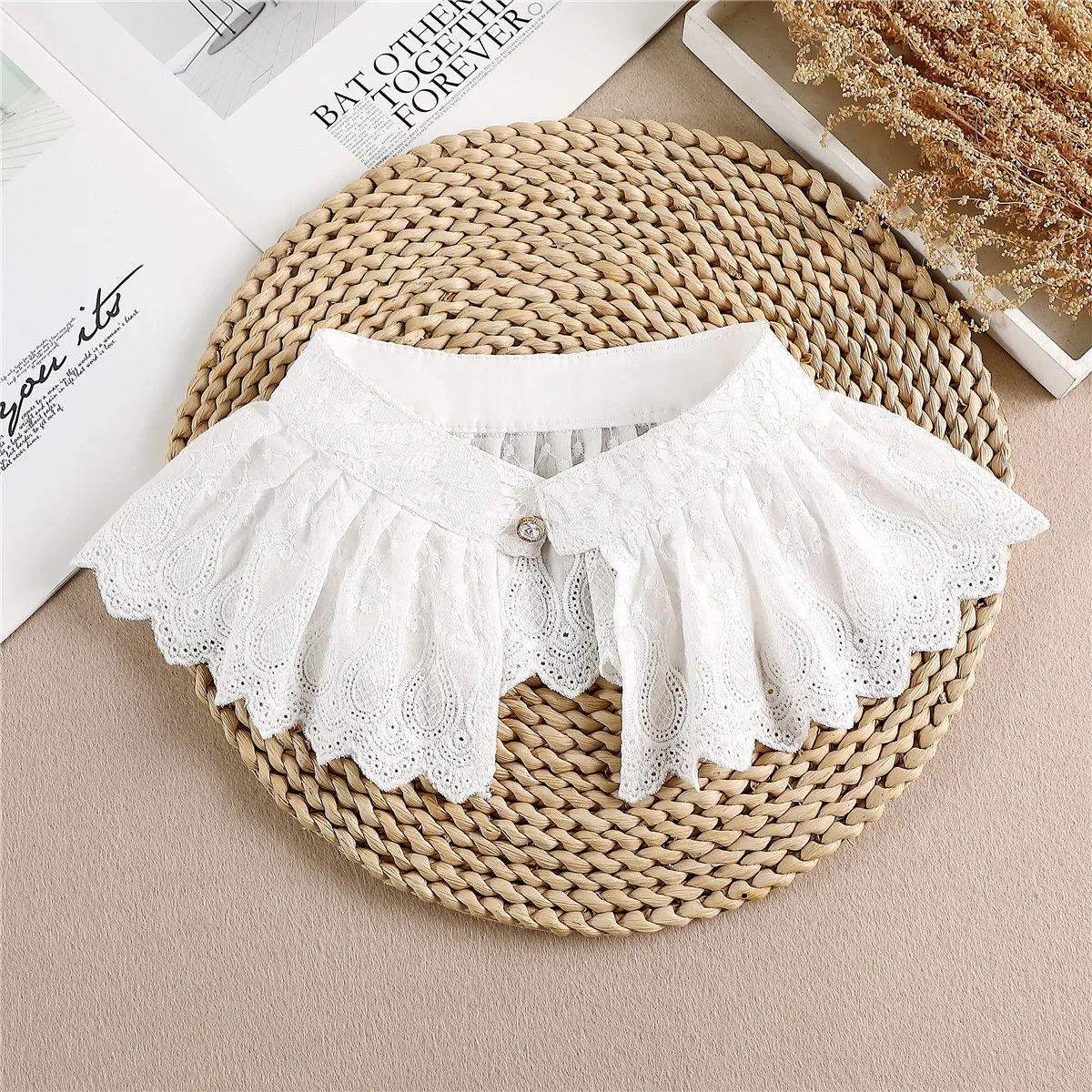 Woman White Cotton Detachable Collars Fake Lace Front Button Winter Sweater Accessories Removable Fake Neck Polar Half Shirt