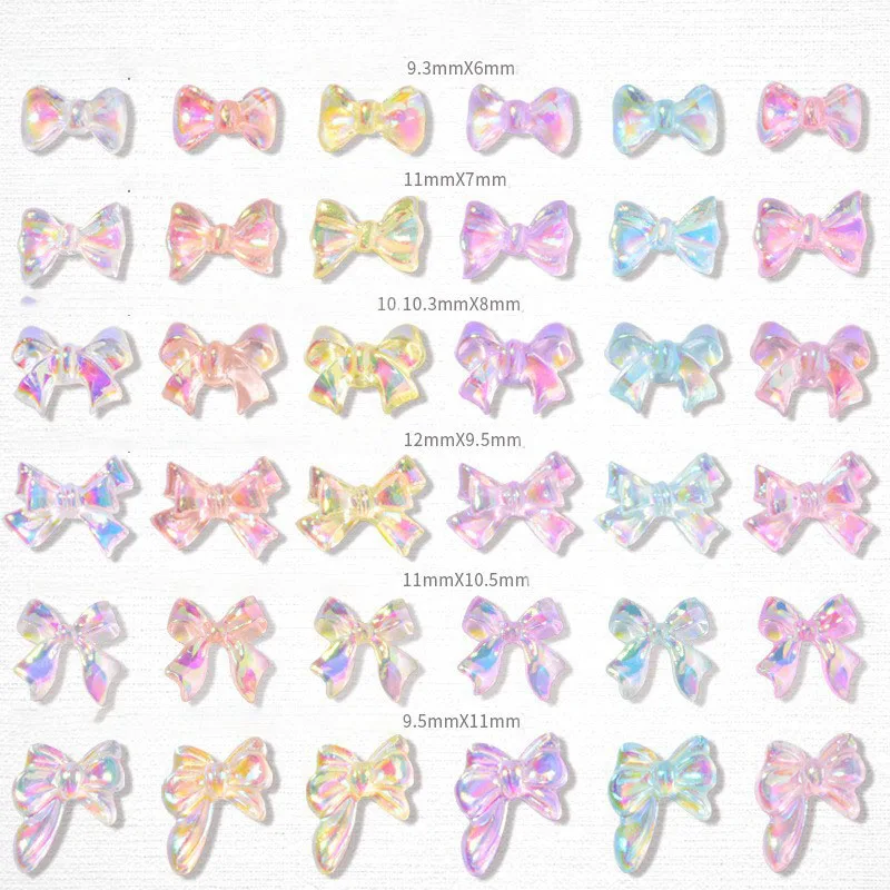 50pc Aurora Bow Nail Art Parts Charms Bulk Shiny Transparent Resin Ribbon Nail Rhinestones DIY Summer Nail Art Decor Accessories