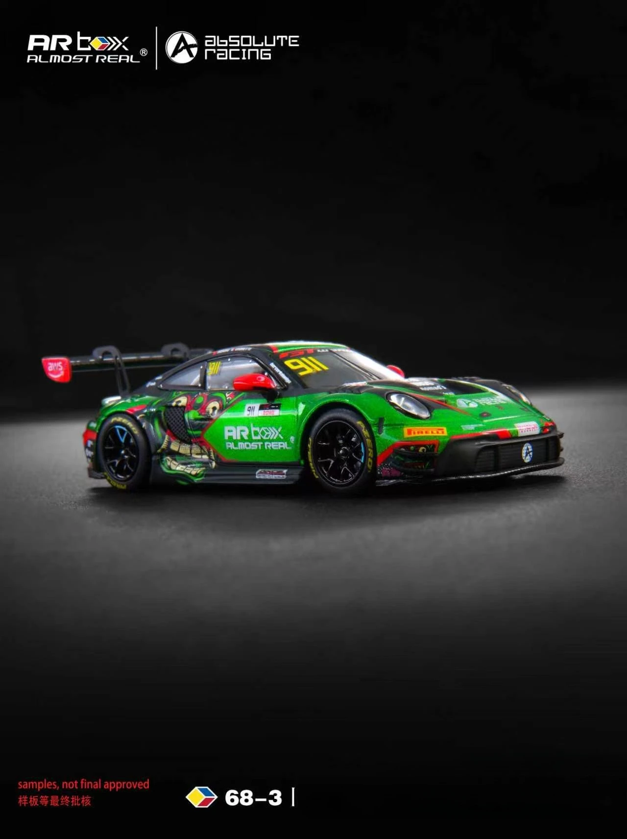 AR BOX 1:64 992 GT3 R Asia Mandalika Grüne Lackierung Druckguss-Modellauto