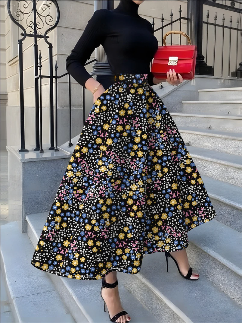 Printed Design Four season casual style flower pattern colorful polka dot star half skirt
