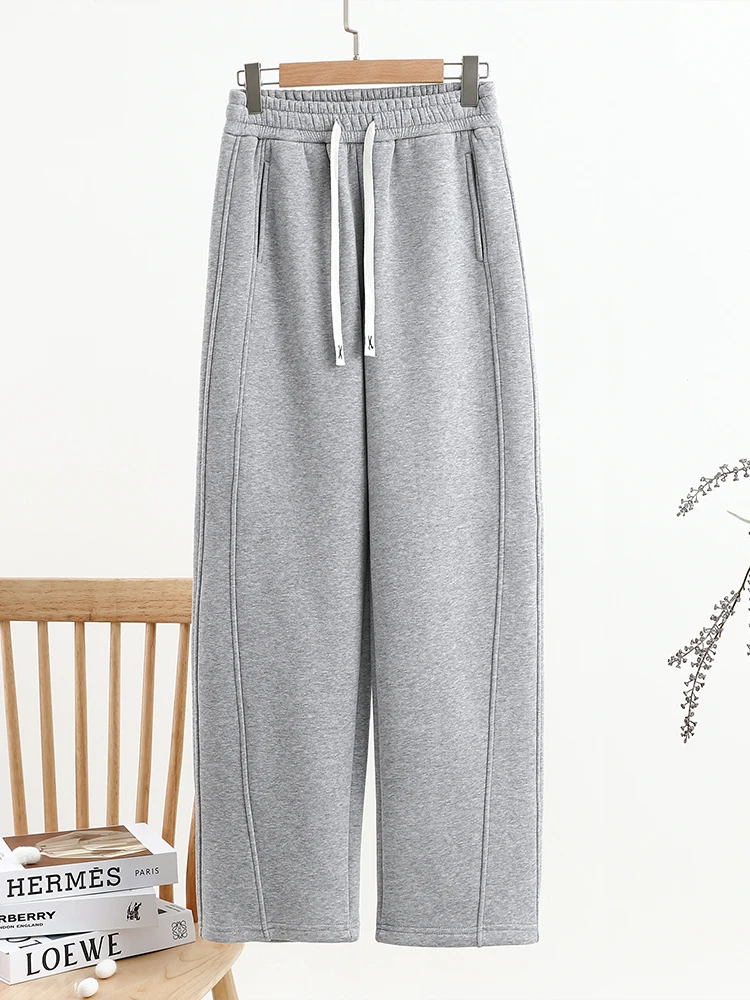 Faionable عارضة Thiened الشتاء المرأة Sweatpants عالية الخصر بنطال ذو قصة أرجل واسعة Dstring السراويل الطويلة كل مباراة لون نقي