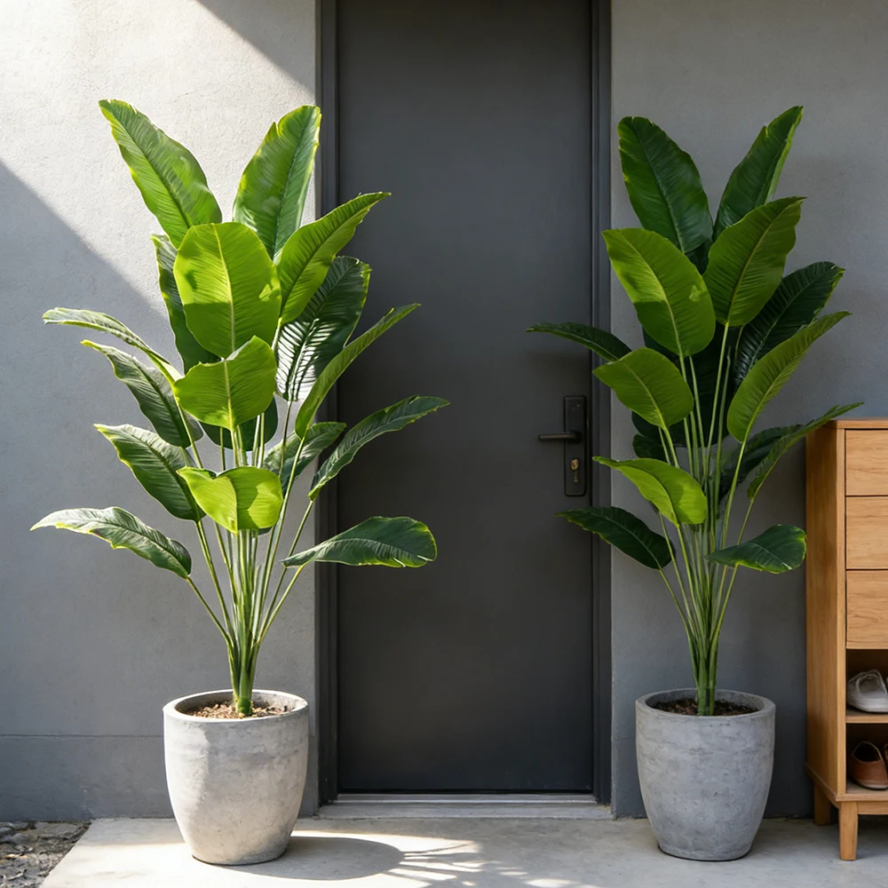 Árbol de Plátano Artificial Grande de 65-88 cm, Plantas de Palma Artificiales, Hojas Tropicales de Monstera de Plástico, Ramas para Decoración de Interiores, Jardín y Exteriores