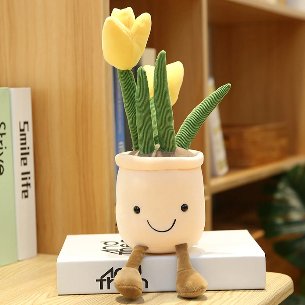 Tulip Plant Plush Toy Succulent Plant Plush Stuffed Toy Potted Flower Decoration Toy Creative Gift for Room Bookshelf Decor