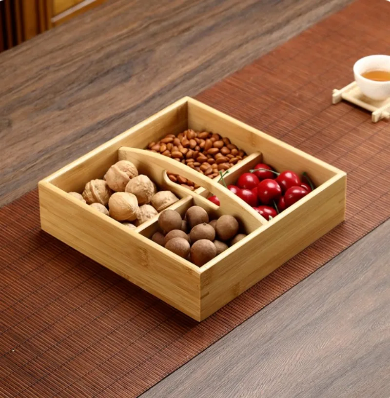 

Bamboo stove tea dried fruit plate snack box multi-grid creative home desktop storage box