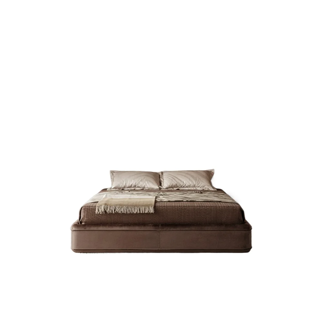 Double Bed  High Quality Solid Wood & Fabric Artistic Curved Wavy Backrest Custom Bedroom Furniture