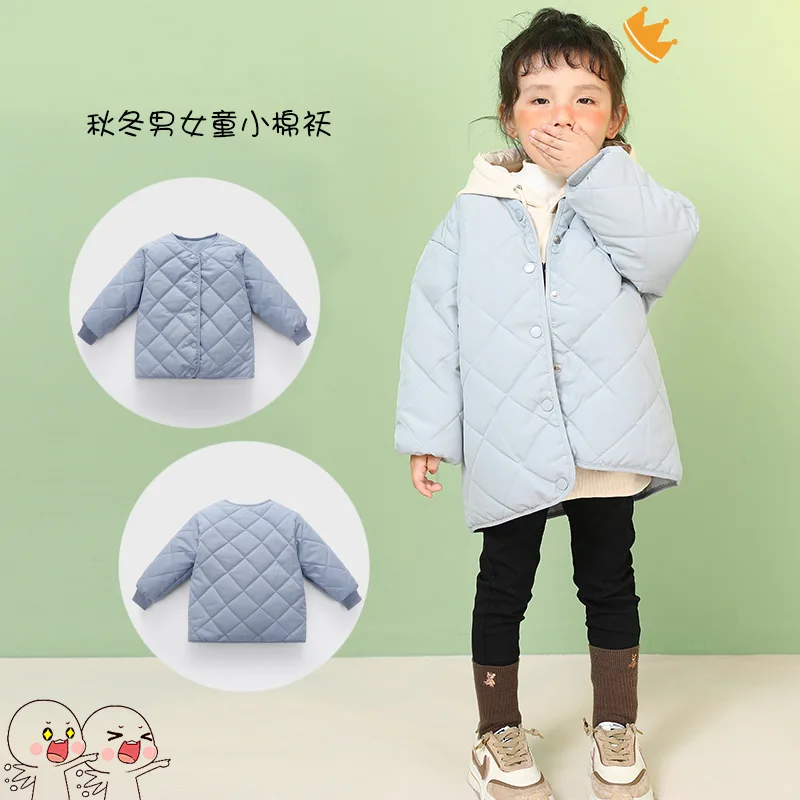 

Warm Kids Down Jacket for Boys and Girls Autumn Winter Medium Childrens Cotton Puffer Coat Outerwear with Round Neck