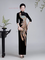 2026 chinese improved cheongsam traditional qipao dress national phoenix sequin velvet qipao retro banquet evening dress qipao