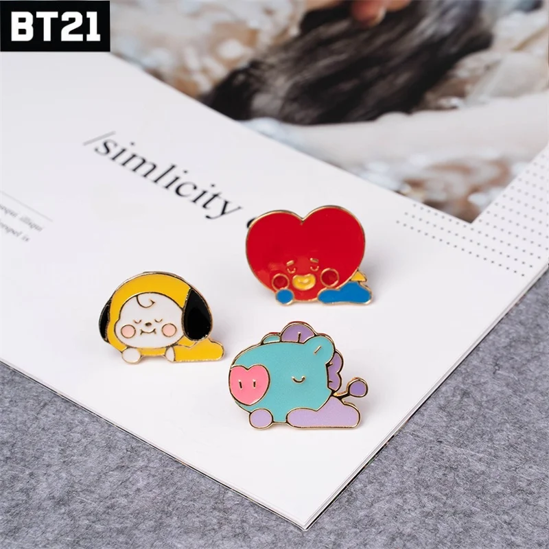 Kawaii Cooky Tata Broche, Fãs Emblema, Alloy Pins, DIY Chapéus, Roupas, Decoração Mochila, Acessórios de Vestuário, Presentes, 2Pcs, Bt21