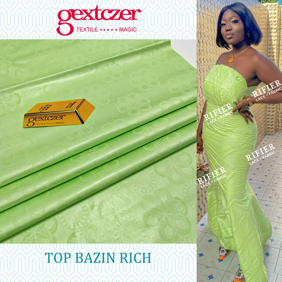 

Mint Green Bazin Riche Original 2022 Guinea Brocade Fabric Bazin Riche Fabric African Wedding Dress High Quality 5 Yards Basin