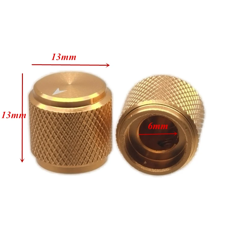 2 buah 13mm Dia x 13mm tinggi perak/emas warna aluminium putaran kontrol elektronik tombol potensiometer untuk 6 mm Diameter poros