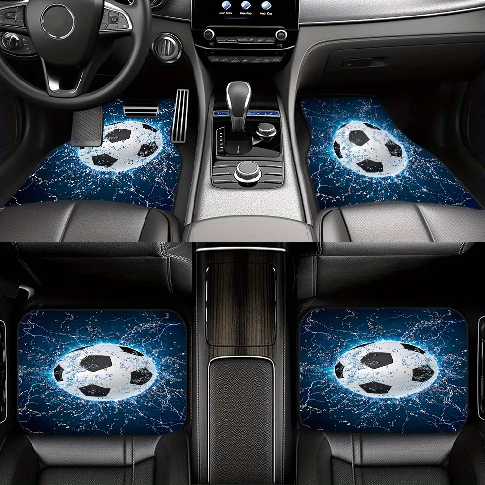 Set Of 4 Car Floor Mats Featuring A Football Theme - Complete Coverage For Front And Rear, Ideal For Sedans, Vans, And Suvs, Mad