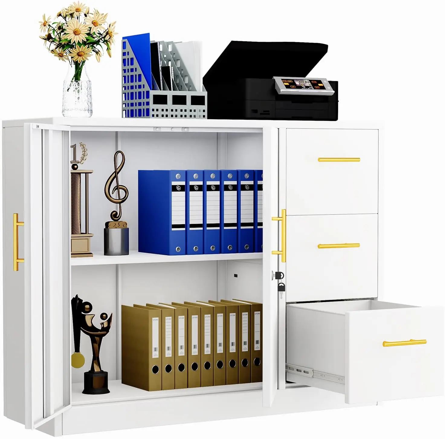 

Lateral File Cabinet with 3 Drawers, Metal Filing Storage Cabinet with Lockable, Multi-Functional Accent Cabinet for Office Home