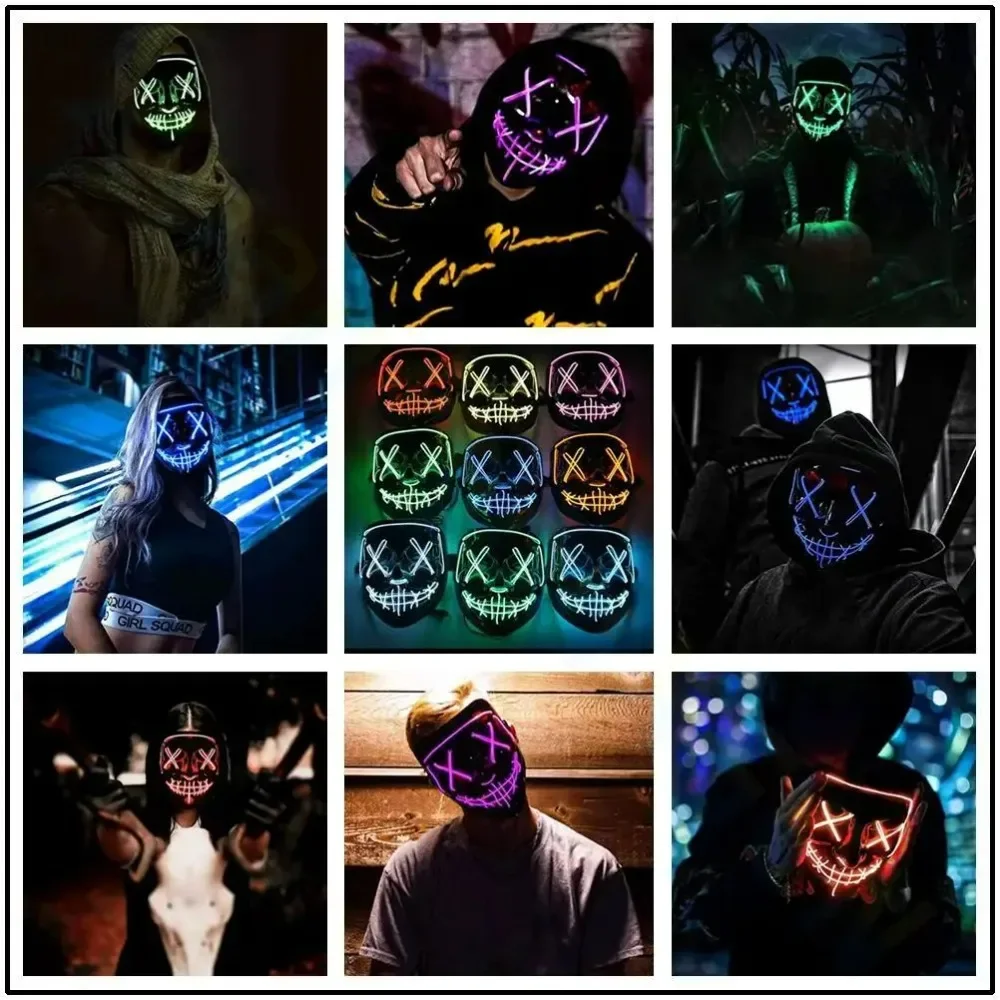 Halloween Neon Mask LED Mask Masquerade Party Masks Light Glow In The Dark Funny Masks Cosplay Costume Supplies Masque