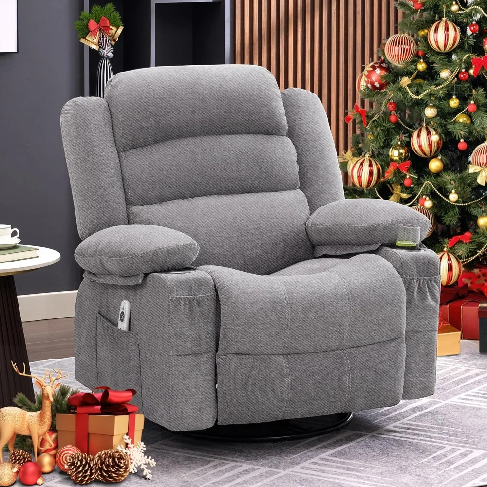 Rocker Recliner Chair with Heat and Massage, 360° Swivel Recliner Chairs for Adults, Oversized Recliner Single Sofa Seat