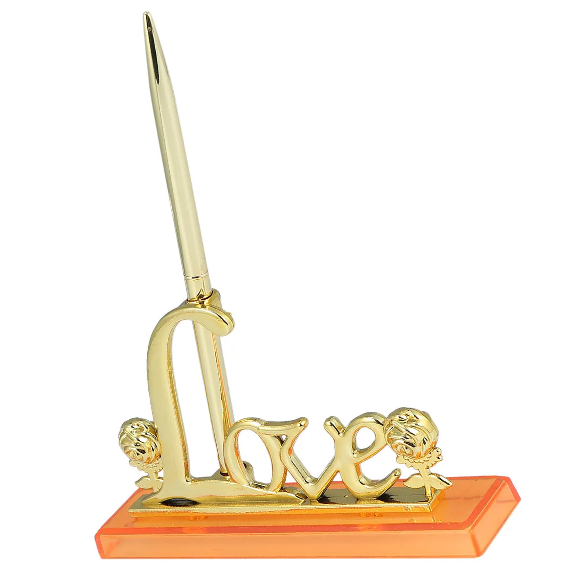 

1Set Wedding Pens for Guest Book Romantic Golden Love Base Holder Signing Desk Ballpoint Pen Bridal Shower Favors Decor