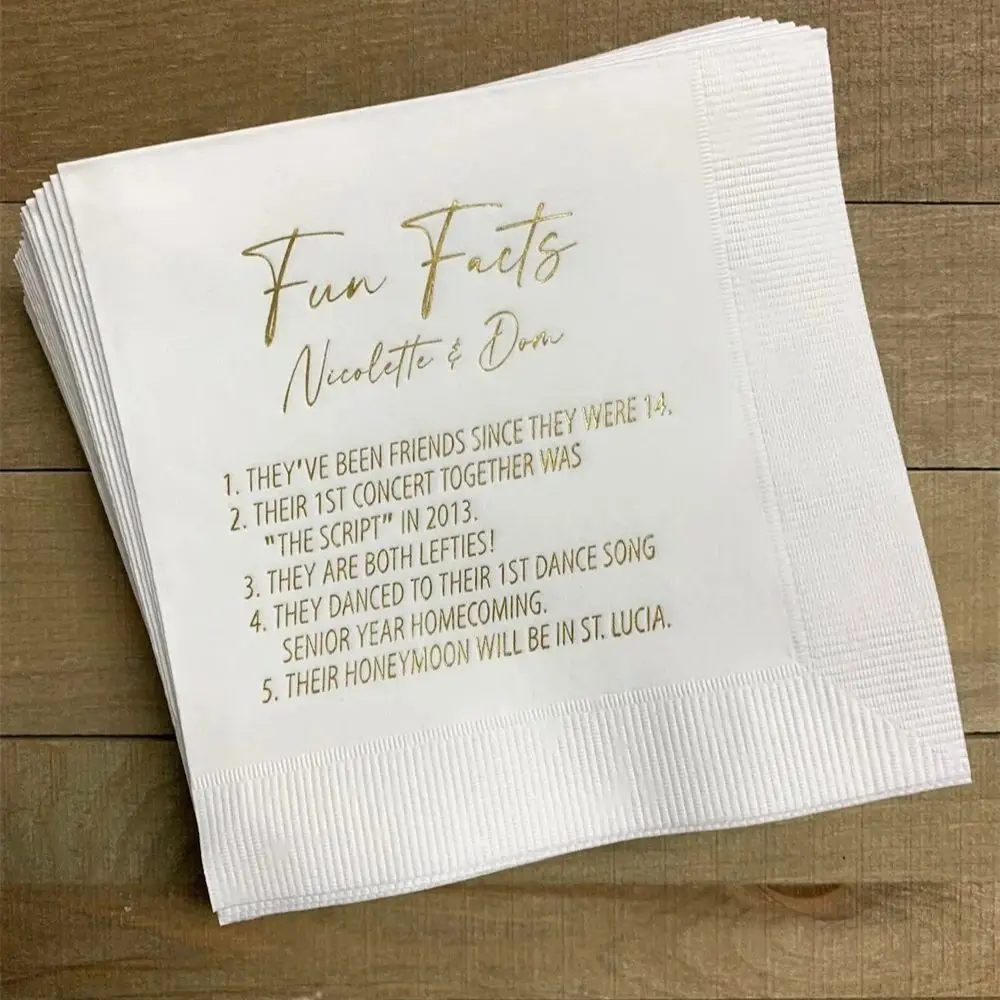 

Trivia Personalized Napkins Birthday Wedding Trivia Napkins Fun Fact Napkins Beverage Luncheon Dinner and Guest Towels Available