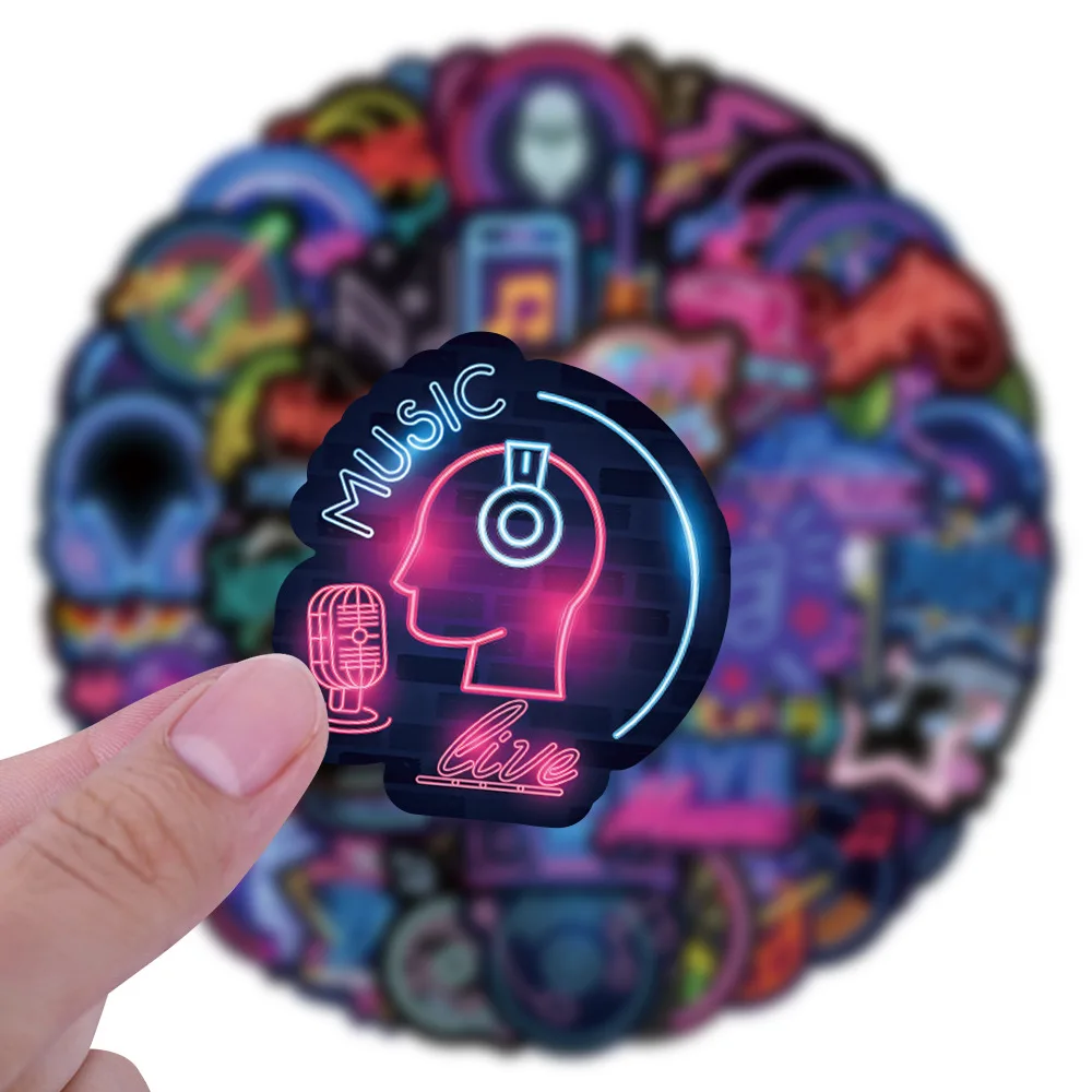 50 قطعة من ملصقات عنصر الموسيقى النيون الإبداعية الكرتونية الملونة على الجدران الديكور دفتر حقيبة الغيتار الثلاجة الشارات #3