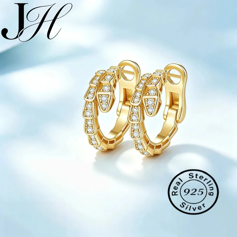 JOIAS HOME Sparkling Snake Scaled Full Moissanite Hoop Earrings Flawless S925 Sterling Silver For Women Luxury Party Jewelry
