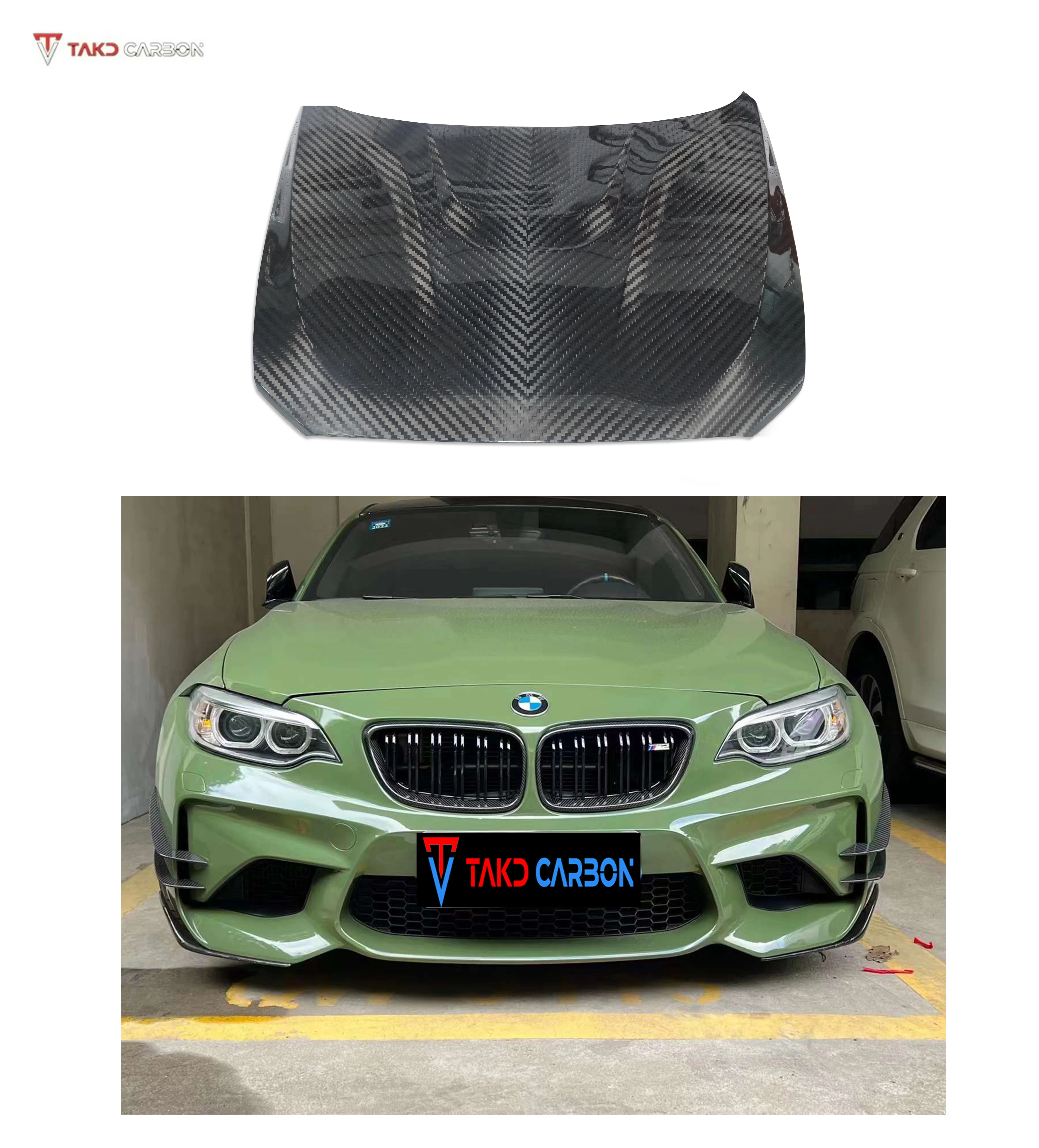 

TAKD Carbon Glossy Finish Dry Carbon Fiber Engine Hood Bonnet for bmws M2 F87 Lightweight High Strength Performance