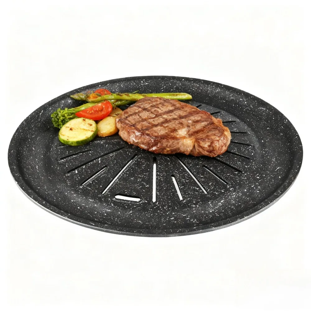 KOSUN Antihaftbeschichtete Grillpfanne, multifunktionale runde Aluminium-BBQ-Grillpfanne zum Holzkohlegrillen, perfekt zum Grillen im Freien