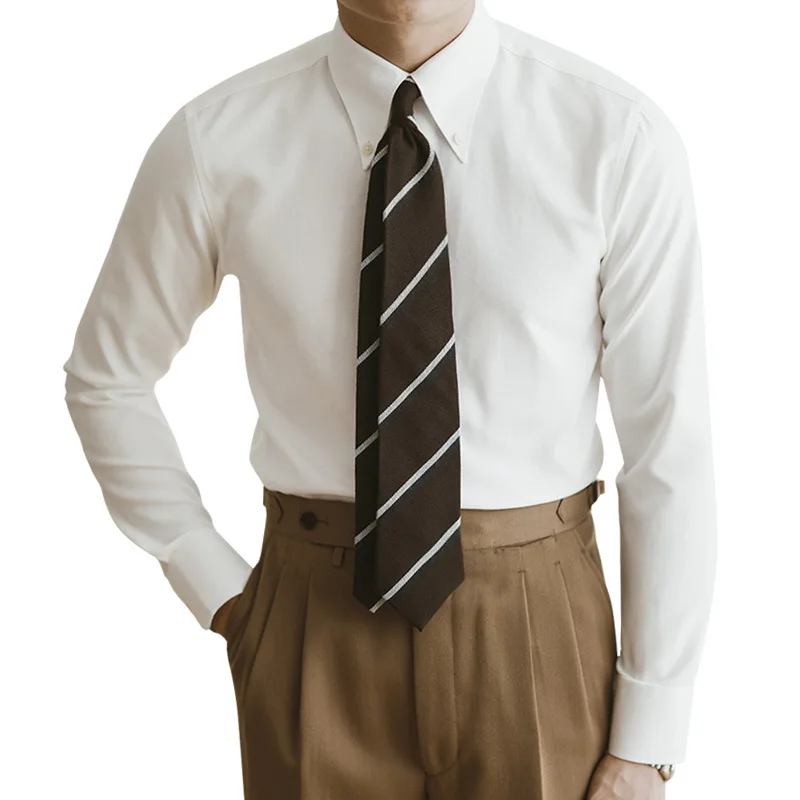 Oxford Shirt Men Long-sleeved Business Dress Large Neck Shirt - view 5