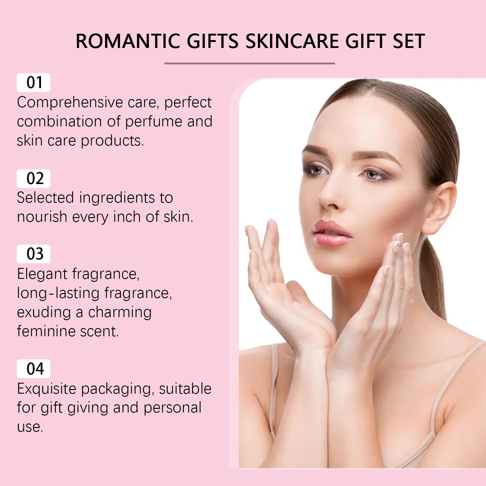 Pink Romantic Skin Care Set Contain 5 in 1 Face Serum Face Cream Women's Lily Perfume Lighten Melanin Moisturizing Brighten Skin