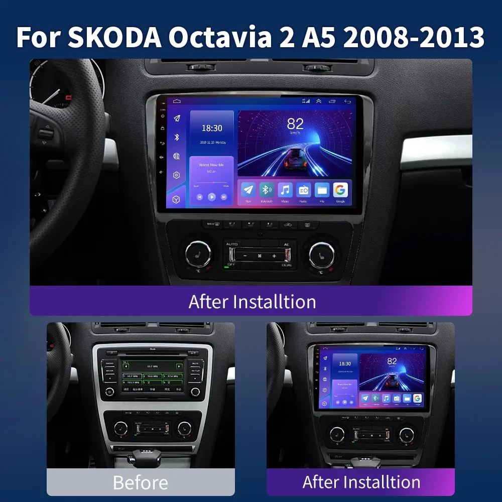 For Skoda Octavia 2 A5 2008 - 2013 Car Radio Multimedia Video Player Navigation GPS Android 13 4G Car Multimedia GPS 2din