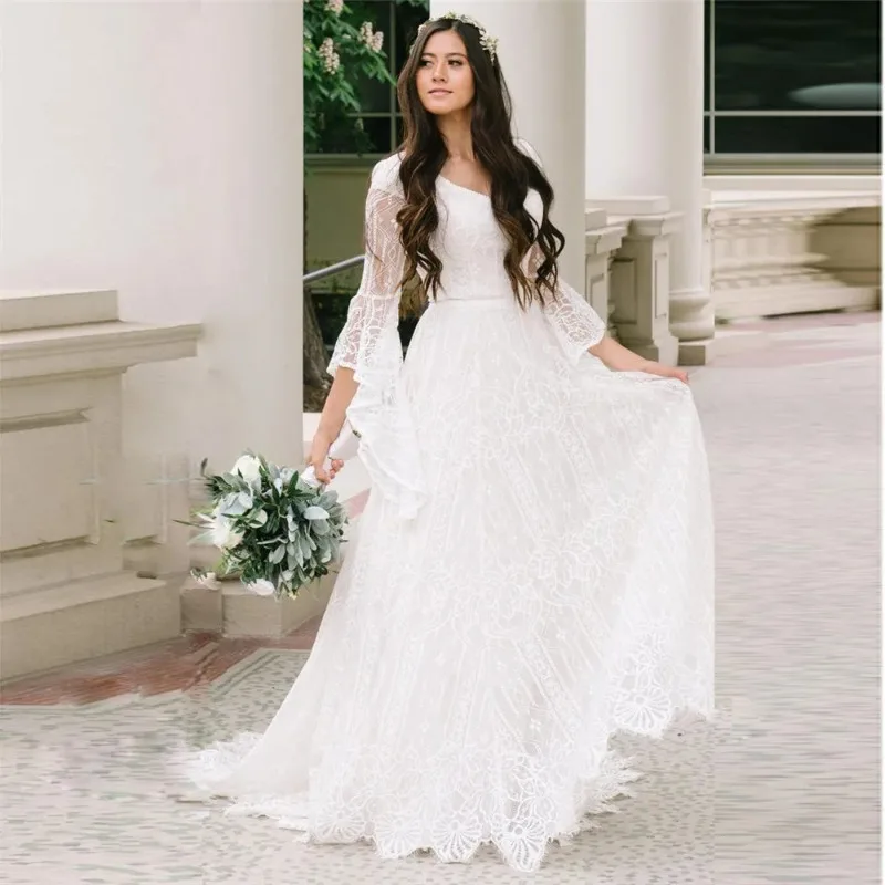 

New Cute Maternity Dress For Photography Lace Baby Shower Party Maxi Gown Flare Sleeve Pregnant Women Pregnancy Photo Shoot Prop
