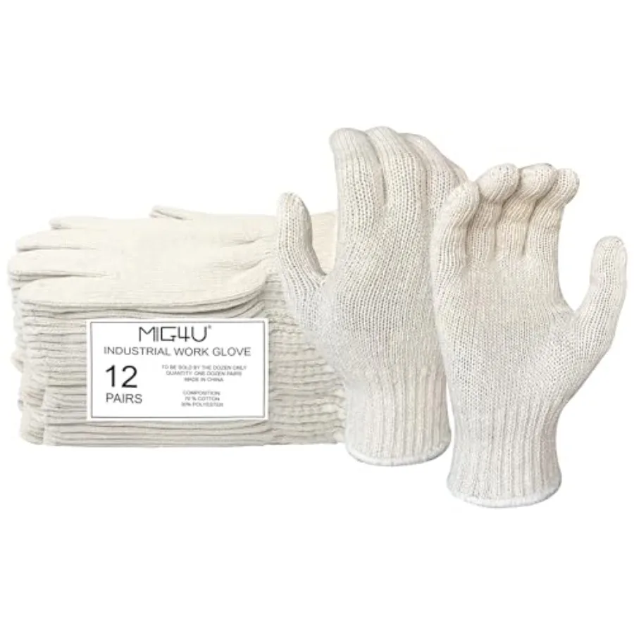 

12 Pairs Work Gloves - Cotton String Gloves for Safety Work - Glove Liner Hand Saver Heat Protection for BBQ