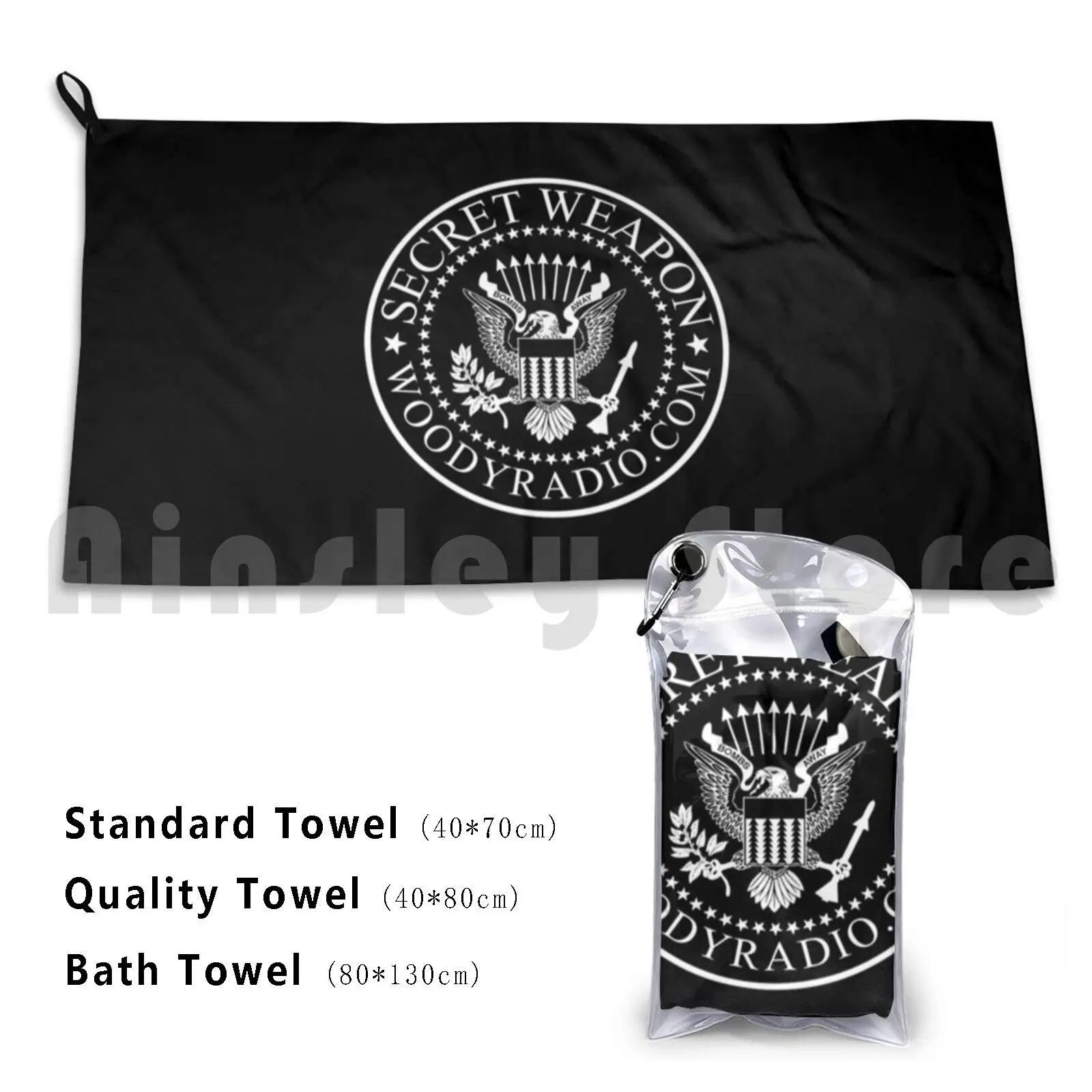 Secret Weapon Logo ( For Dark Backgrounds ) Bath Towel Beach Cushion Secret Weapon Woody Radio Boris Secret Weapon Radio