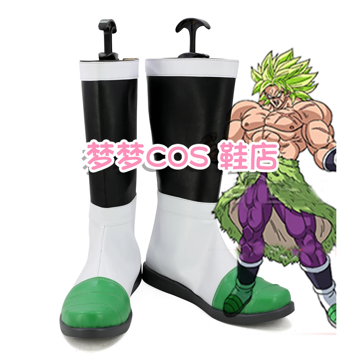 

Super: Broly Cosplay Shoes White Green Long Leather Boots Custom Made For Halloween Christmas Party