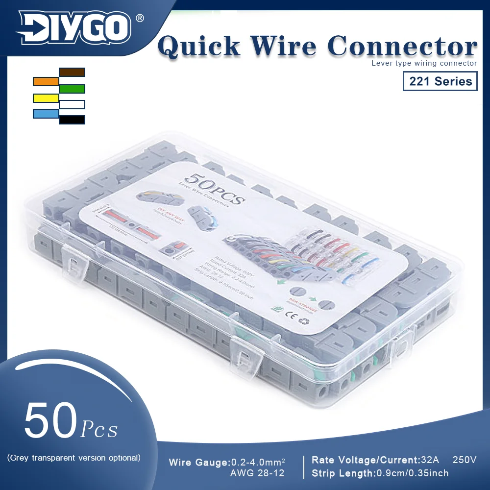 kit-de-conectores-de-fio-de-alavanca-serie-221-50-pecas-diygo-bloco-terminal-de-emenda-rapida-32a-250v-para-fio-eletrico-de-02-40mm²
