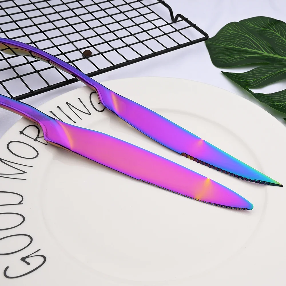 5Set Rainbow Cutlery Set Mirror Colorful Flatware Set Stainless Steel Dinnerware Kitchen Tableware Dinner Knife Spoon Fork Set