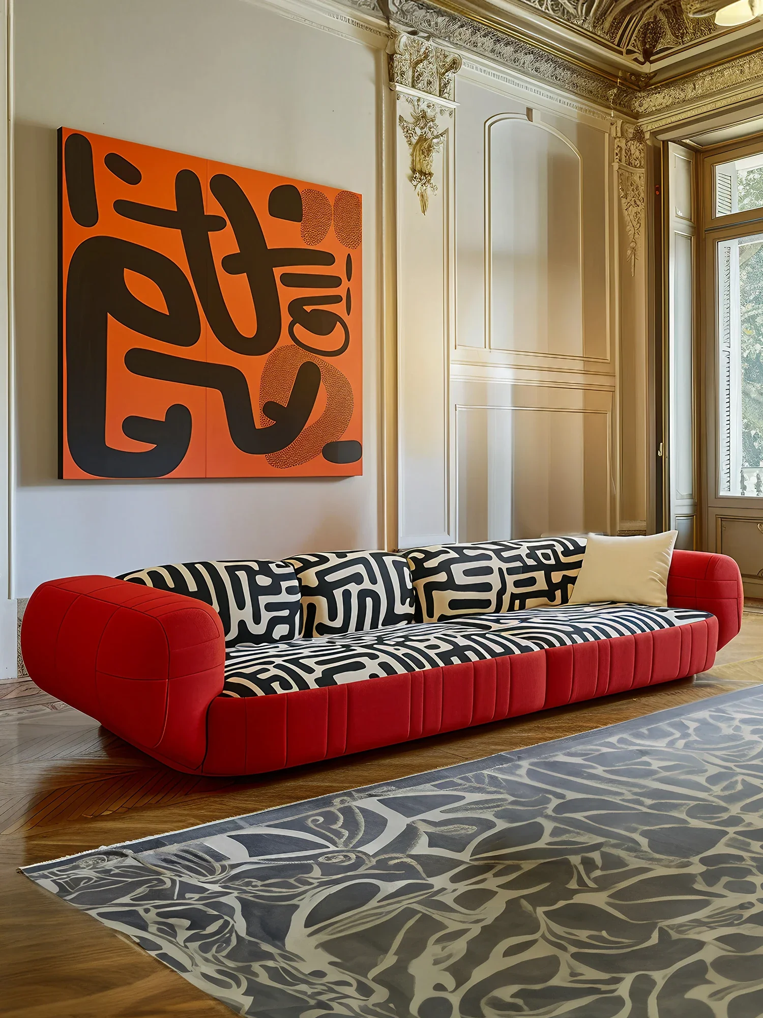 Graffiti aesthetic fabric, sofa Italian modern, light luxury furniture