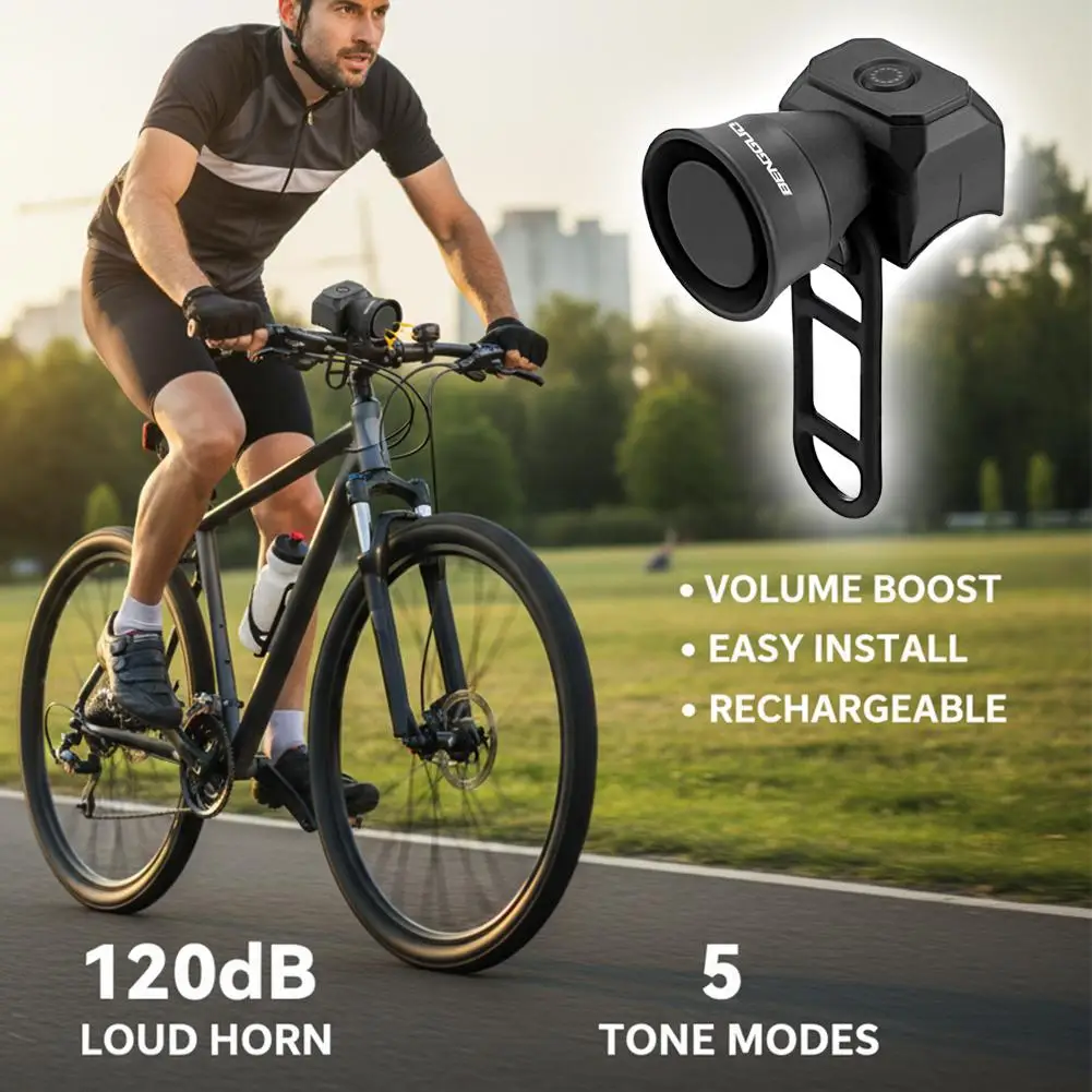 Wiederaufladbare elektrische Fahrradhupe, 120 dB laute Fahrradklingel, IPX6 wasserdicht, 5 Klangmodi, schnelle Montage für MTB, Rennrad, Roller – Detail 6